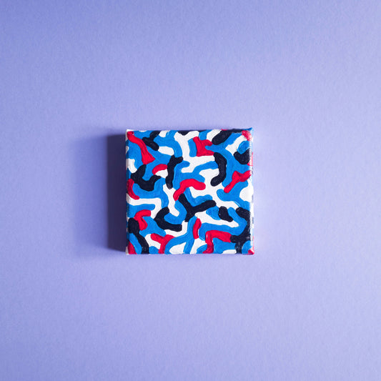 Berliner Kunst | BVG Camouflage| BVG Icon | Mini Acrylbild 10x10 | Handgemaltes Unikat aus Berlin auf Leinwand | weiß, blau, schweiß, rot