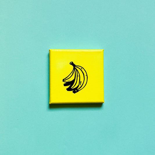 Berliner Kunst | Bananen | Berliner Icon | Mini Acrylbild 10x10 | Handgemaltes Unikat aus Berlin auf Leinwand | gelber Hintergrund mit schwarzen Linien