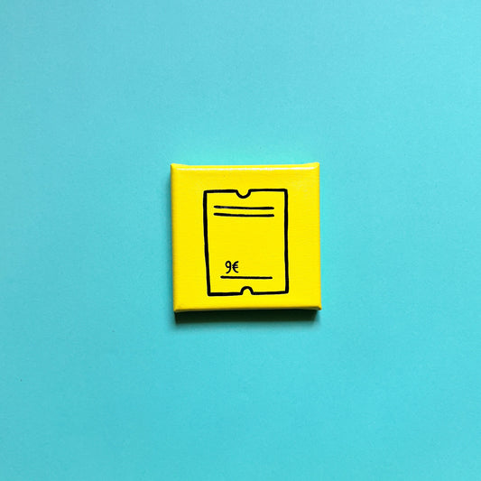 Berliner Kunst | 9€ Ticket | BVG Icon | Mini Acrylbild 10x10 | Handgemaltes Unikat aus Berlin auf Leinwand | gelber Hintergrund mit schwarzen und roten Linien