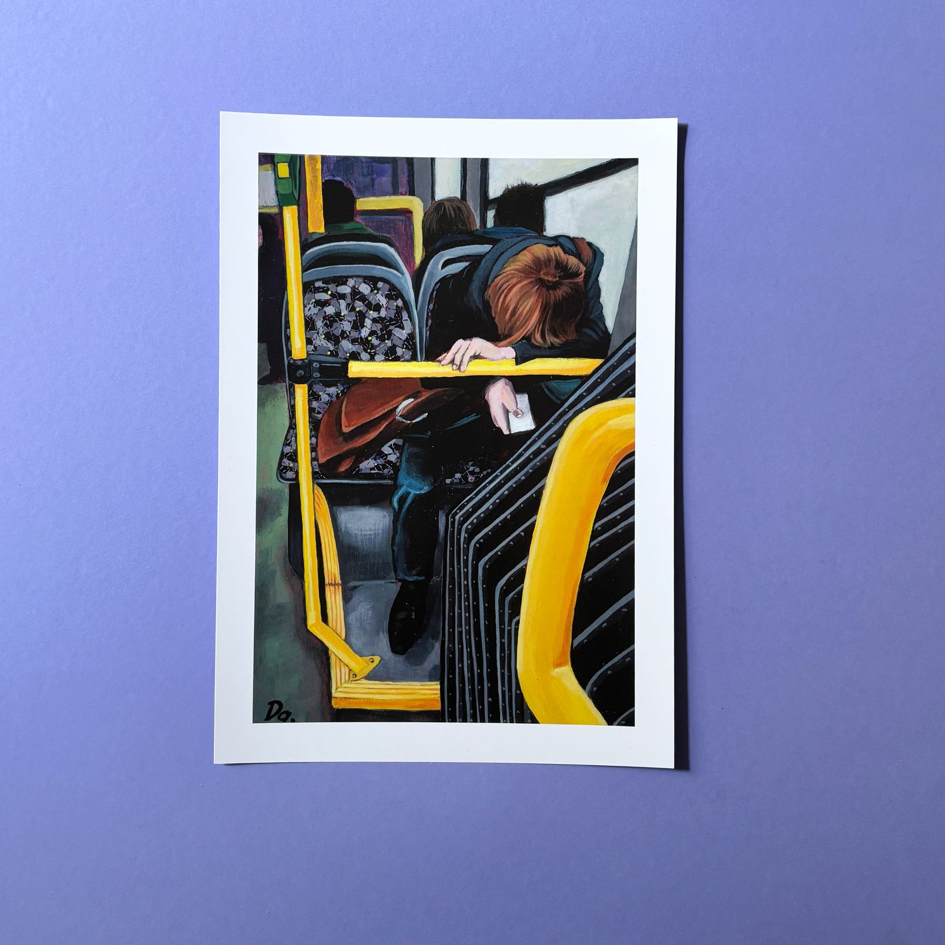 Kunstdruck einer Berliner Bus Szene aus dem Originalgemälde „Komfortabel sitzen“.
