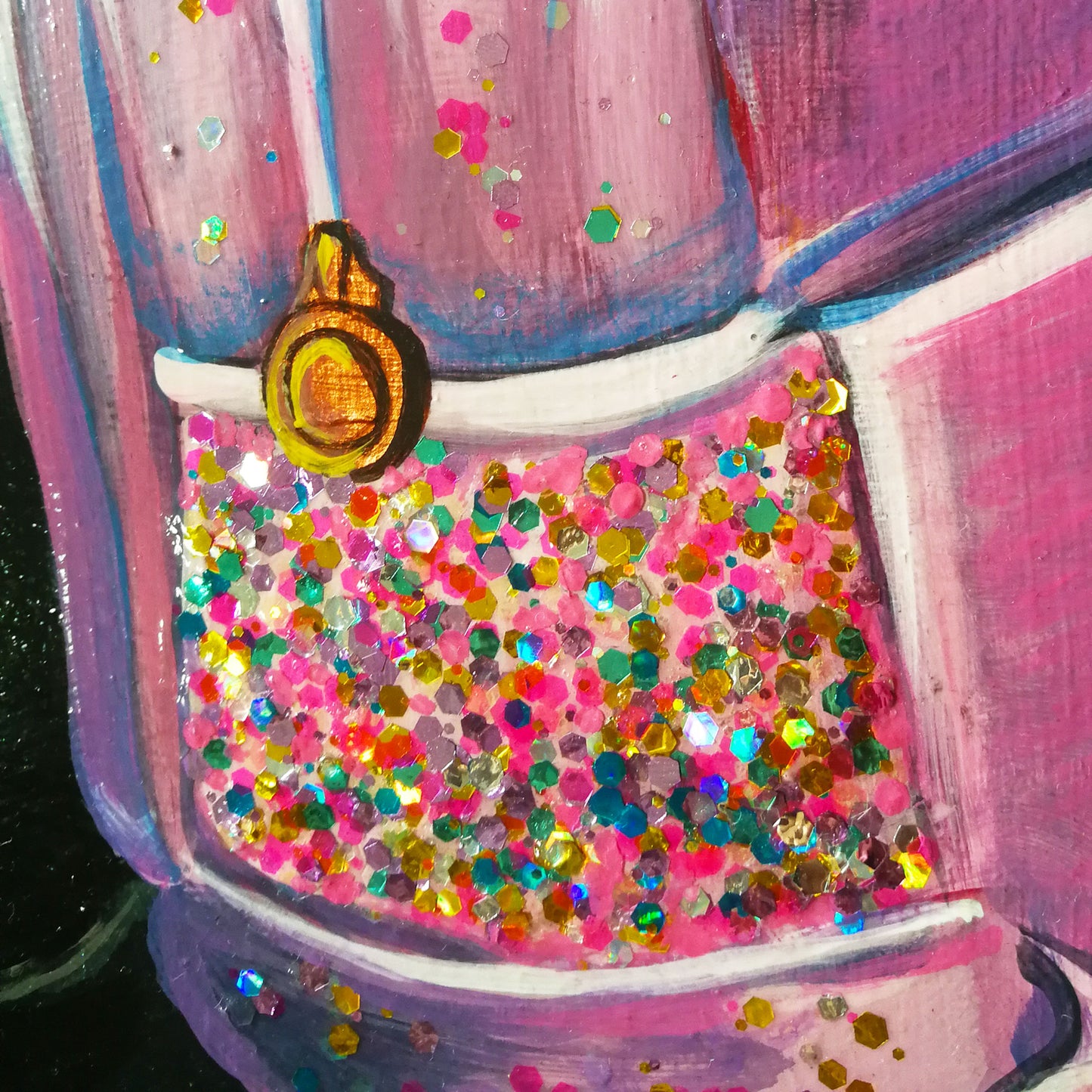 Der pinke Glitzer Rucksack | Impressionistisches Acrylgemälde | Berliner Szene