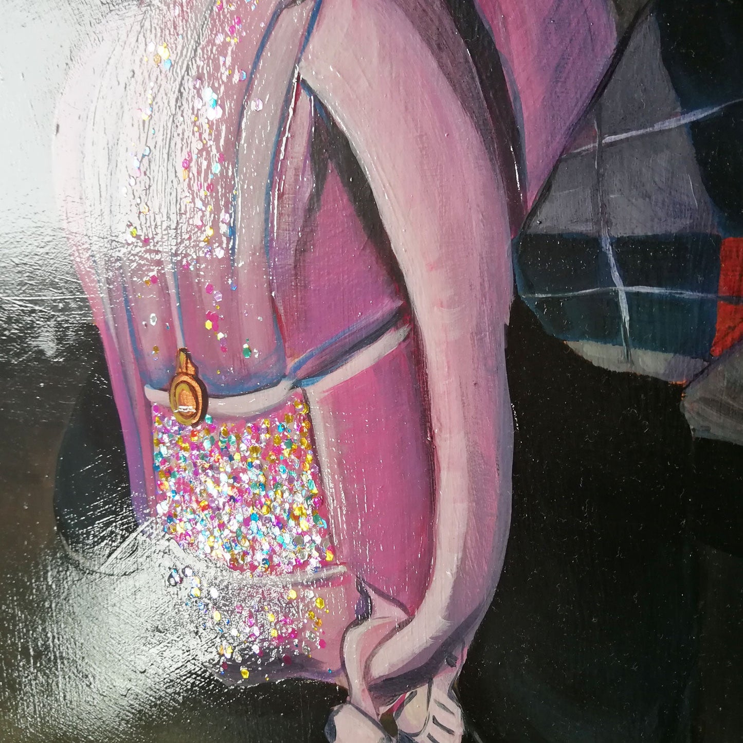 Der pinke Glitzer Rucksack | Impressionistisches Acrylgemälde | Berliner Szene