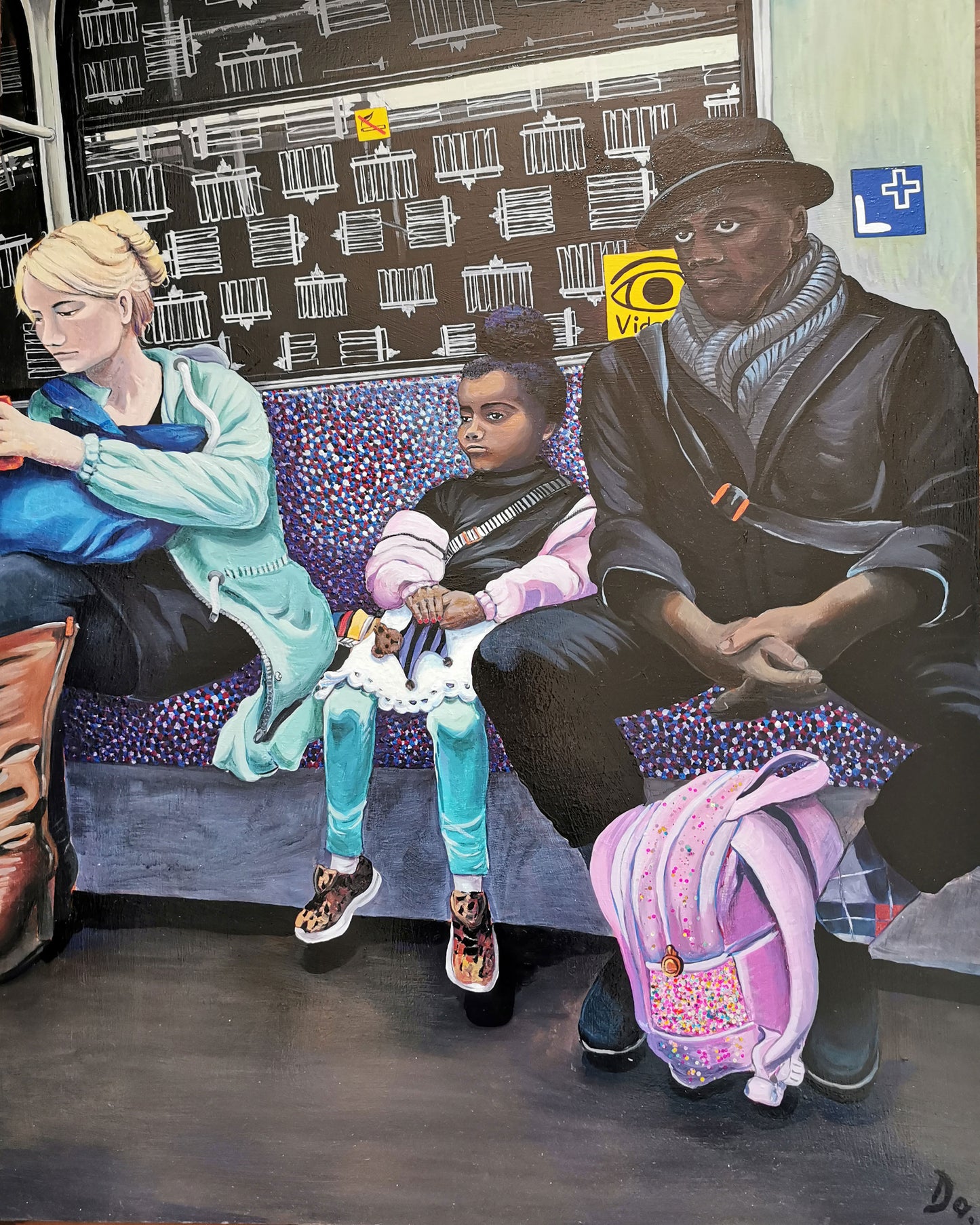 Der pinke Glitzer Rucksack | Impressionistisches Acrylgemälde | Berliner Szene