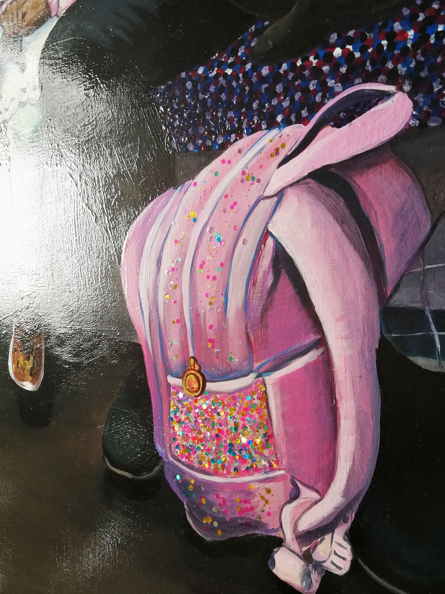 Der pinke Glitzer Rucksack | Impressionistisches Acrylgemälde | Berliner Szene
