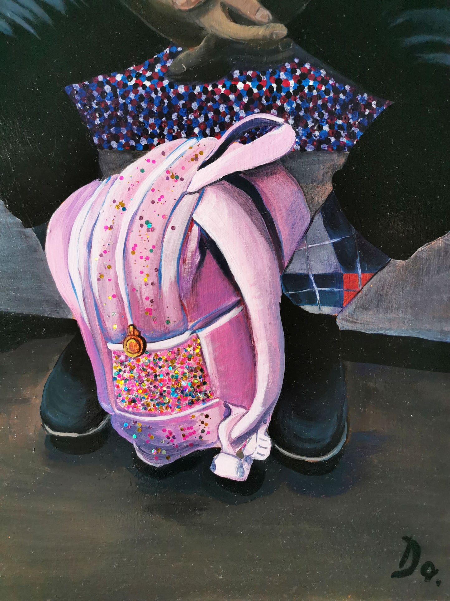 Der pinke Glitzer Rucksack | Impressionistisches Acrylgemälde | Berliner Szene