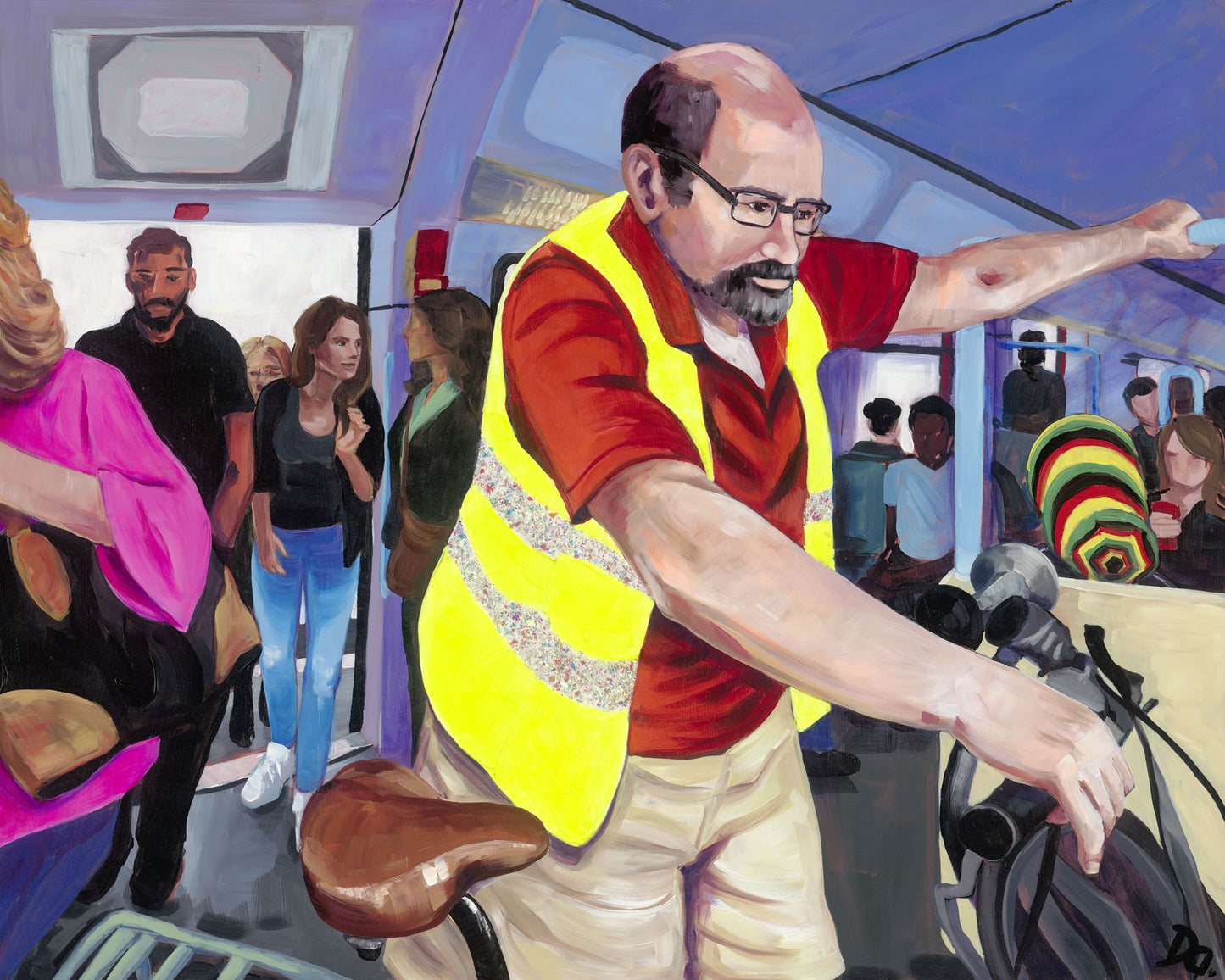 Die gelbe Warnweste | Acrylgemälde auf Holz | Berliner Kunst
