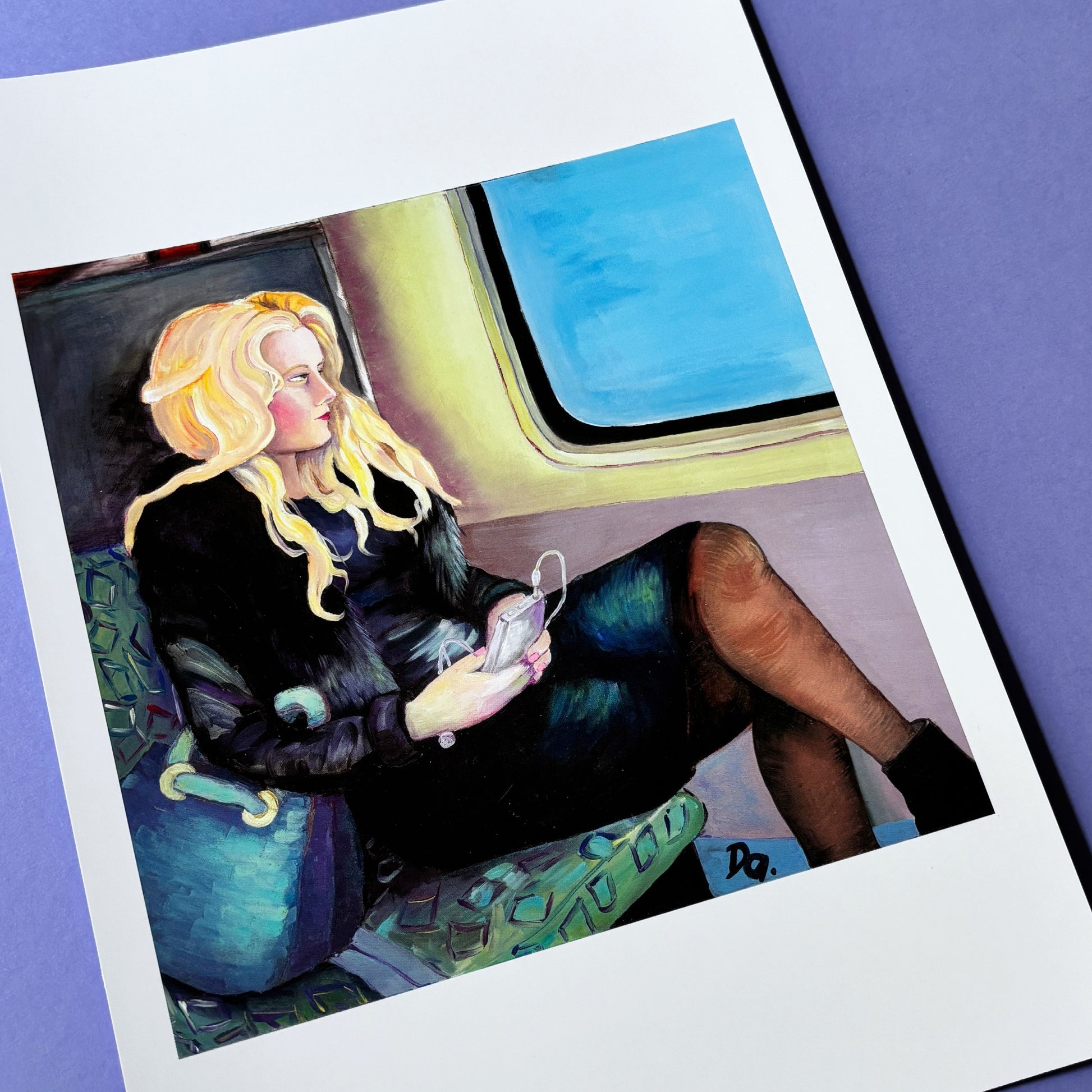 Kunstdruck A4. Blonde junge Frau in der Berliner U-Bahn als expressionistischer Kunstdruck.