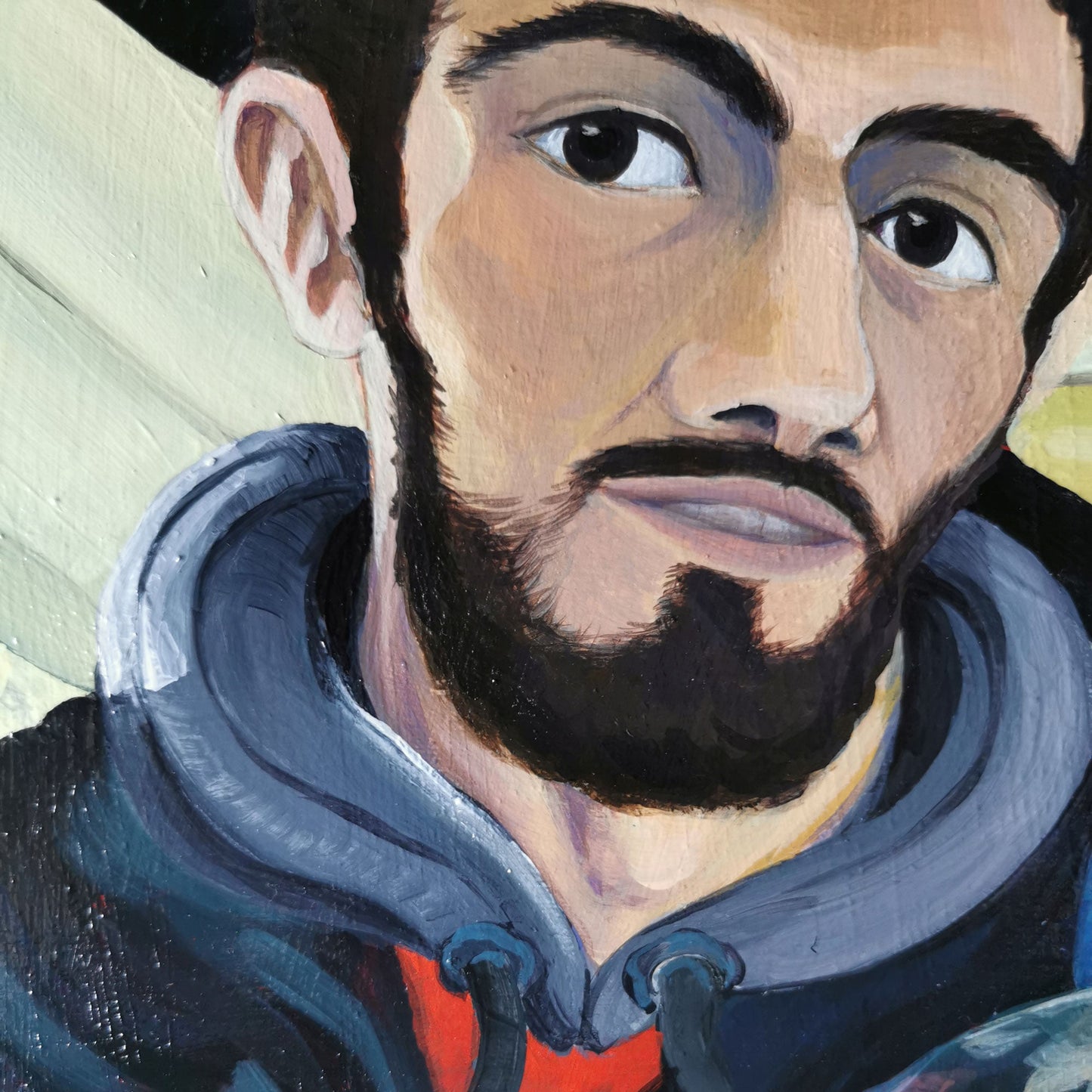 Mutter und Tochter – Acrylmalerei auf Holzpanel - Mann im Hintergrund