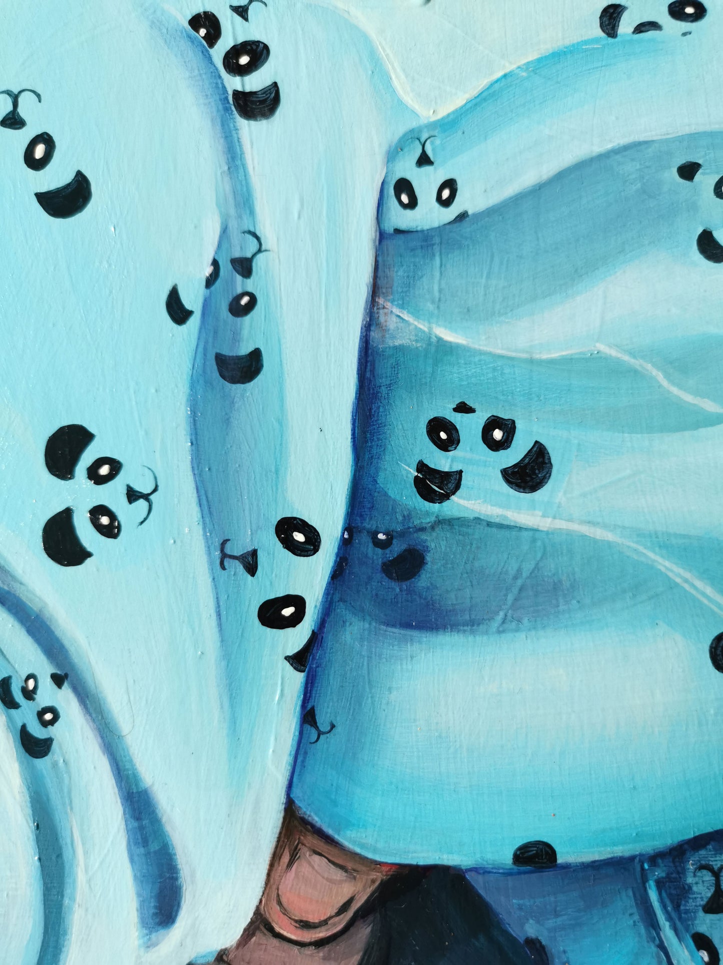 Mutter und Tochter – Acrylmalerei auf Holzpanel - Ausschnitt Jacke