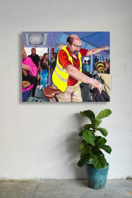 Die gelbe Warnweste | Acrylgemälde auf Holz | Berliner Kunst