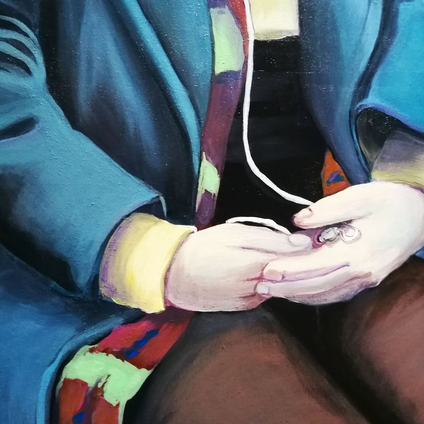 Die Frau in dem kurzen Rock mit Sailor Moon im Hintergrund | Impressionistisches Acrylgemälde | Berliner Szene