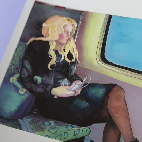 Video. Kunstdruck A4. Blonde junge Frau in der Berliner U-Bahn als expressionistischer Kunstdruck.