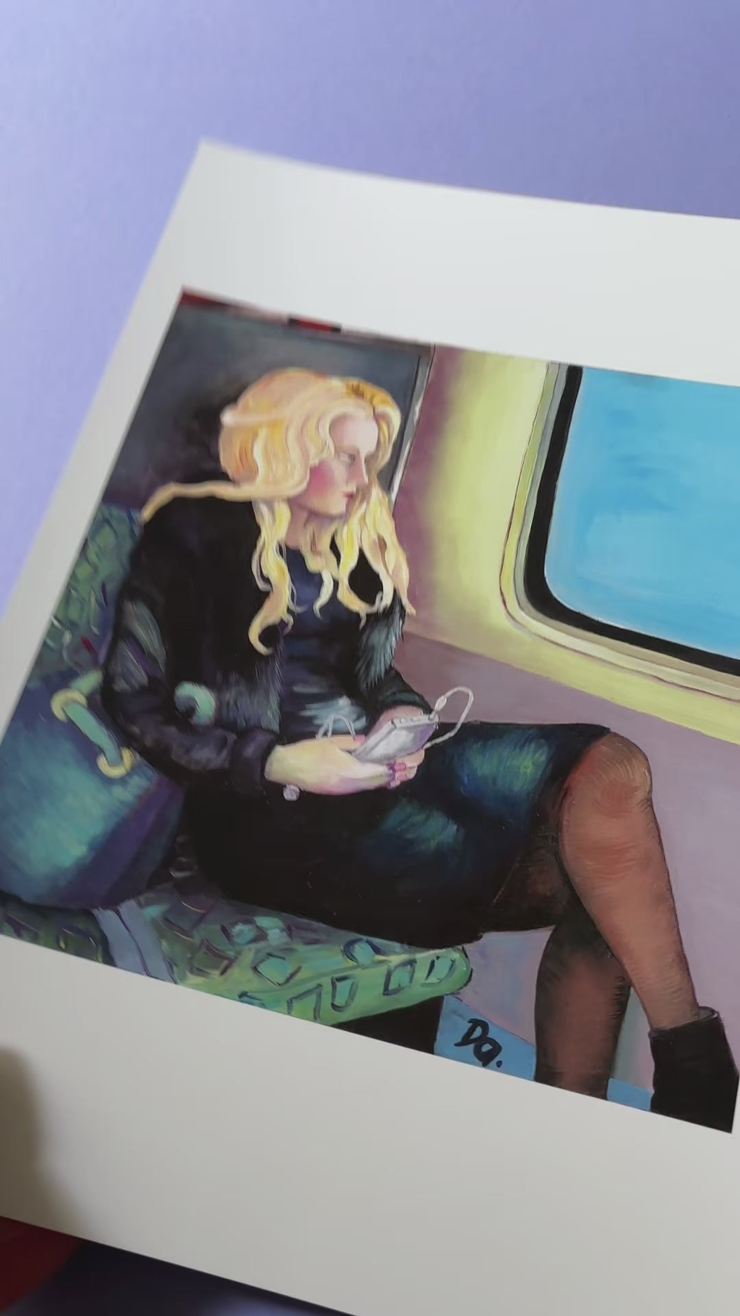 Video. Kunstdruck A4. Blonde junge Frau in der Berliner U-Bahn als expressionistischer Kunstdruck.